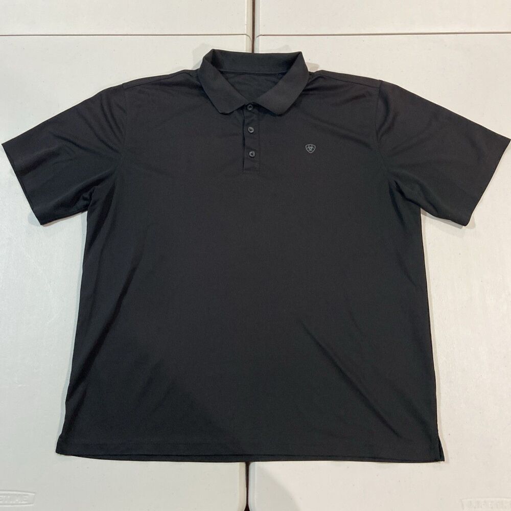 Ariat Men Polo XL Black ARIATTEK Activewear Button Short Sleeve Logo